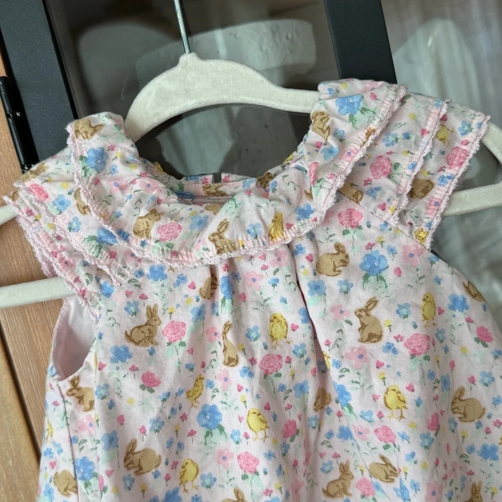 Janie & Jack floral bunny dress baby girl easter chicks lace pale collar ruffle